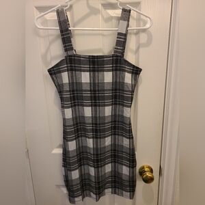 H&M Black and White Plaid/Checked Mini Bodycon Mini Dress, Size 6, NWT